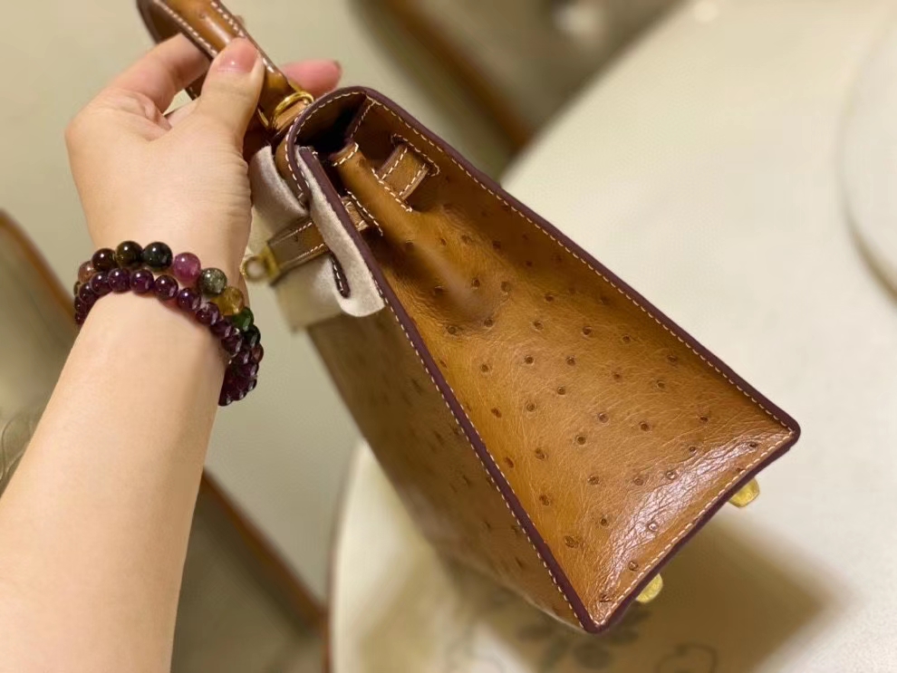 Túi xách Hermes Kelly da đà điểu may tay 100%