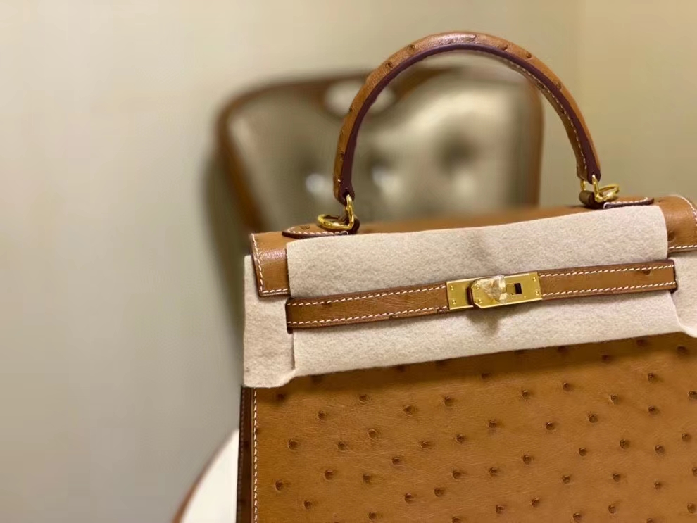 Túi xách Hermes Kelly da đà điểu may tay 100%