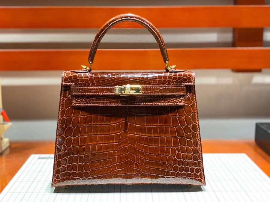 Túi  xách Hermes Kelly da cá sấu may tay 100%