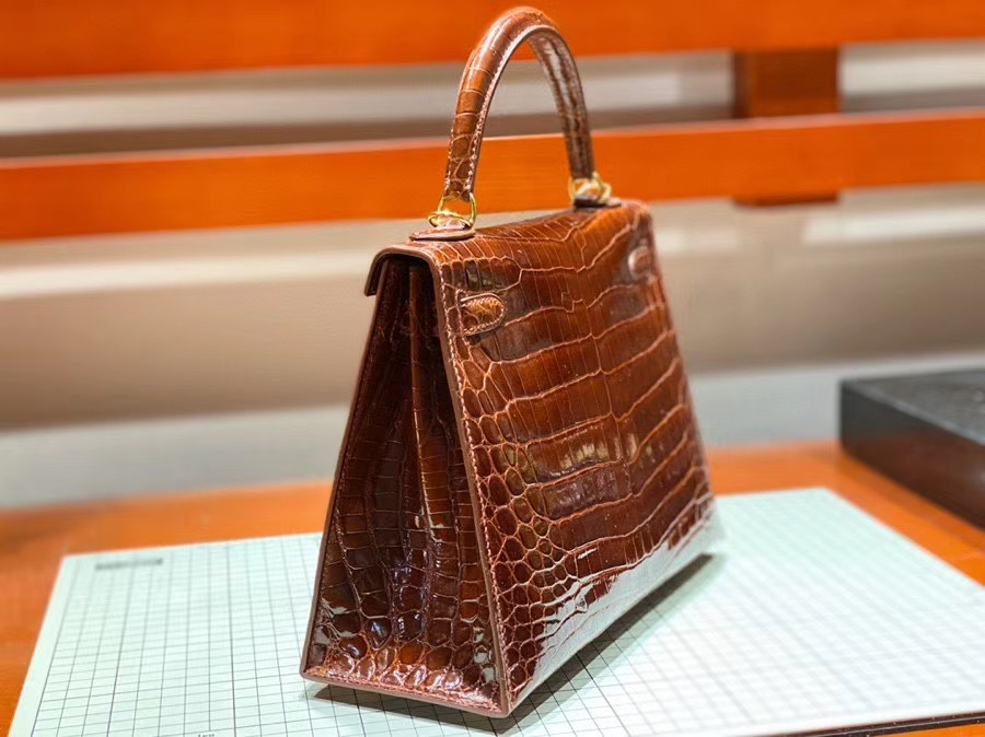 Túi  xách Hermes Kelly da cá sấu may tay 100%