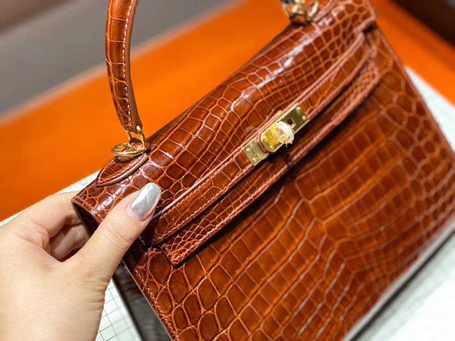 Túi  xách Hermes Kelly da cá sấu may tay 100%