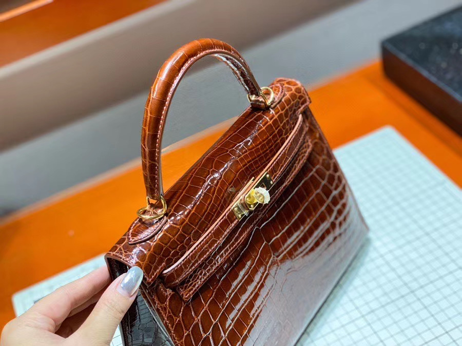 Túi  xách Hermes Kelly da cá sấu may tay 100%