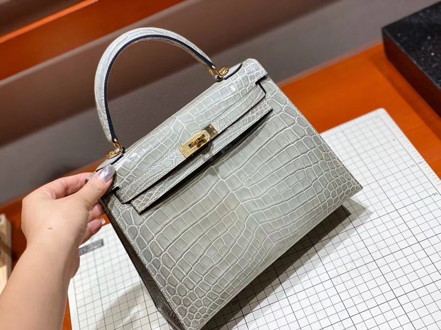 Túi  xách Hermes Kelly da cá sấu may tay 100%