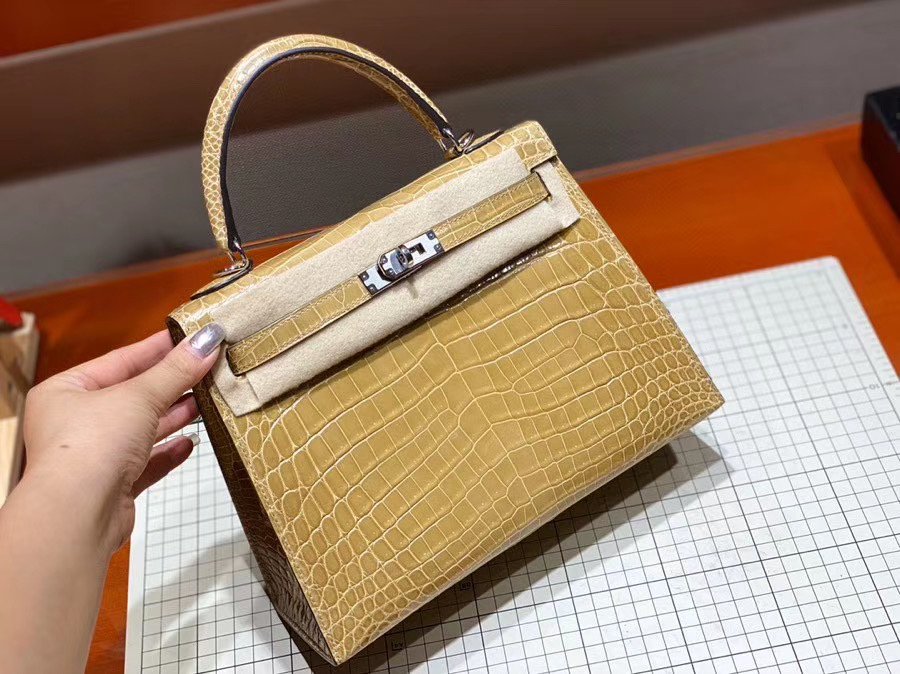 Túi  xách Hermes Kelly da cá sấu may tay 100%