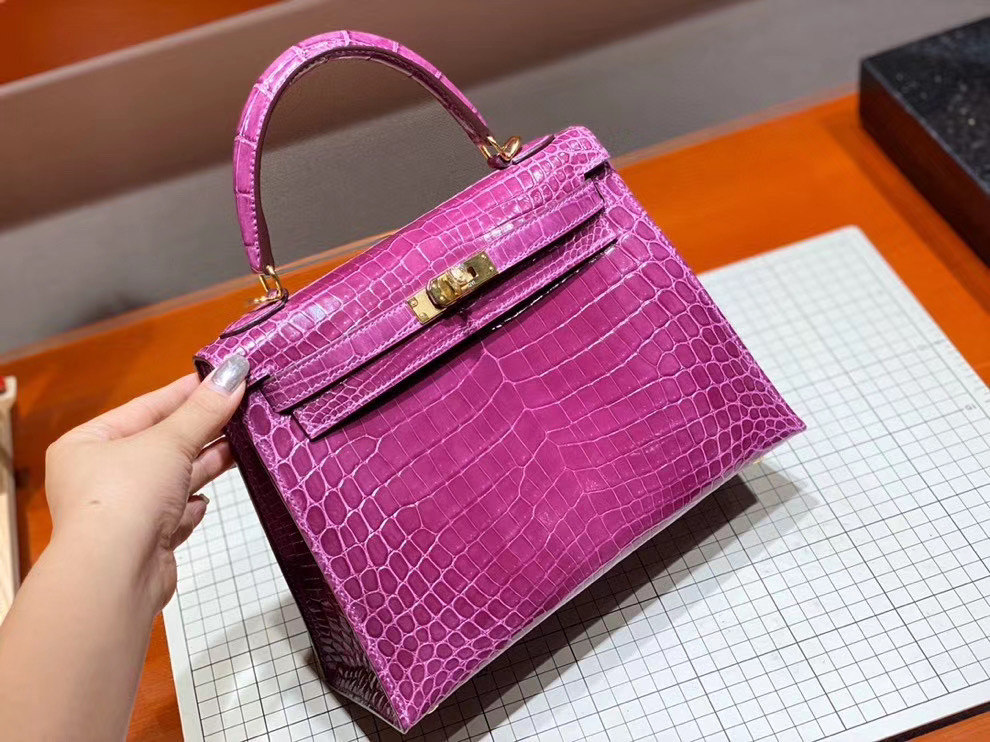 Túi  xách Hermes Kelly da cá sấu may tay 100%