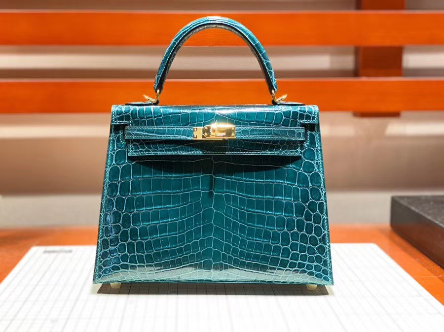 Túi  xách Hermes Kelly da cá sấu may tay 100%