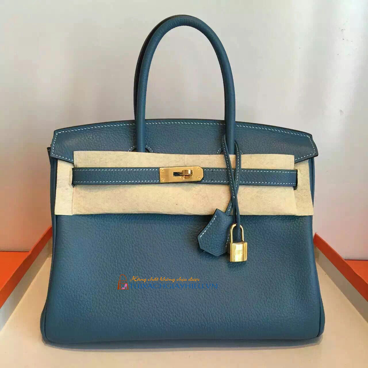 Túi  xách Hermes Birkin may tay 100% size 30 xanh