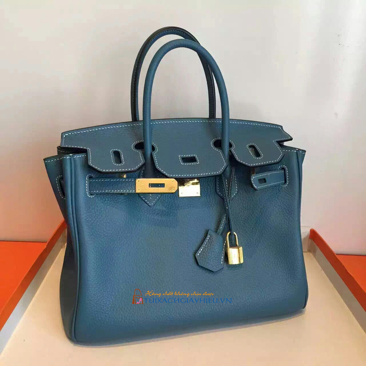 Túi  xách Hermes Birkin may tay 100% size 30 xanh