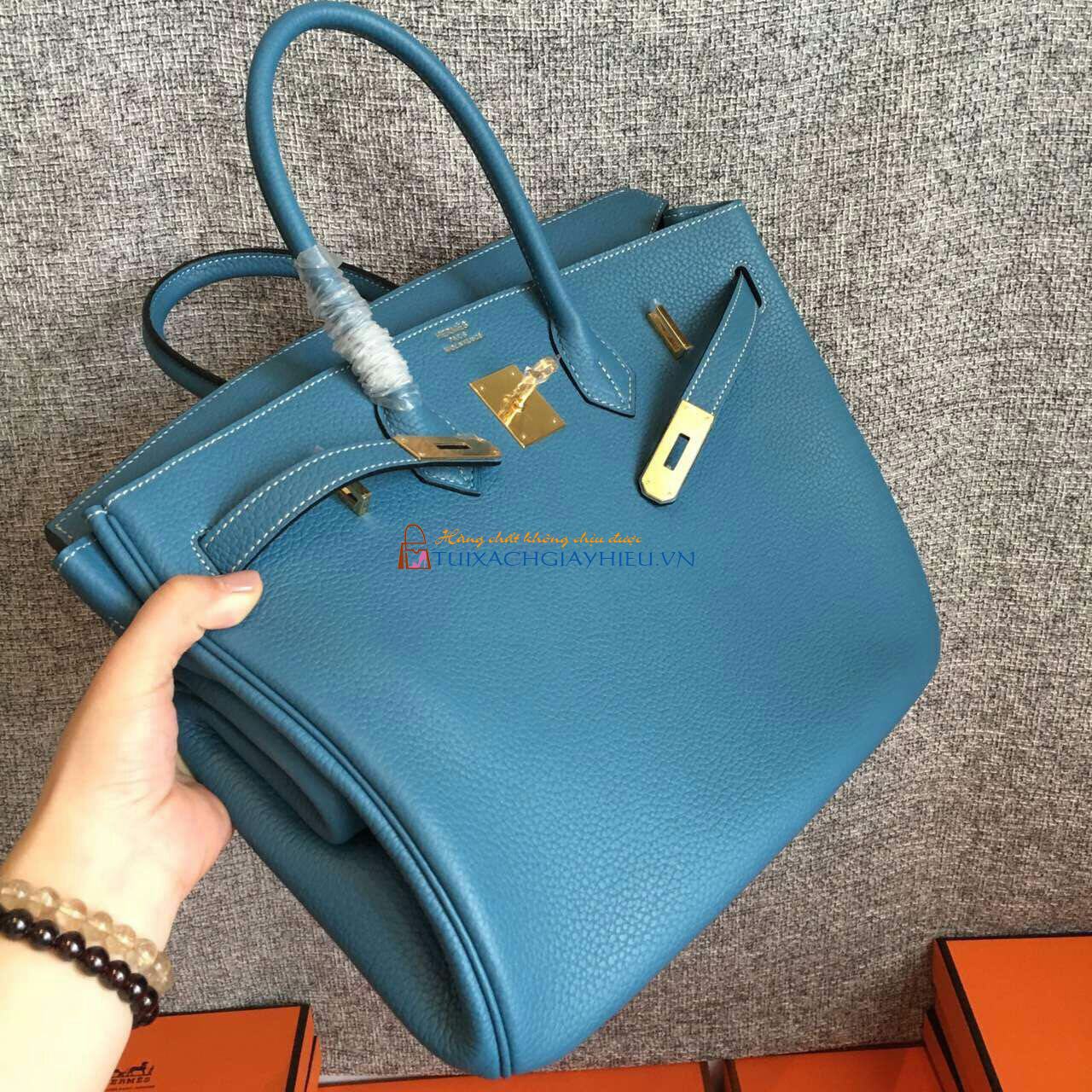 Túi  xách Hermes Birkin may tay 100% size 30 xanh