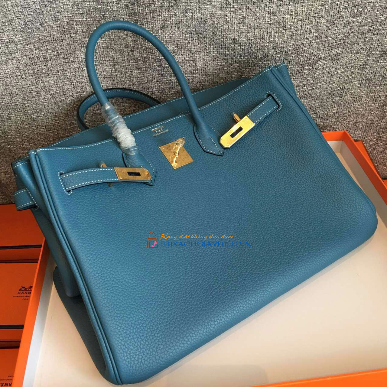 Túi  xách Hermes Birkin may tay 100% size 30 xanh