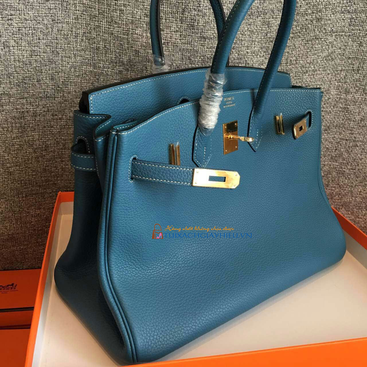 Túi  xách Hermes Birkin may tay 100% size 30 xanh