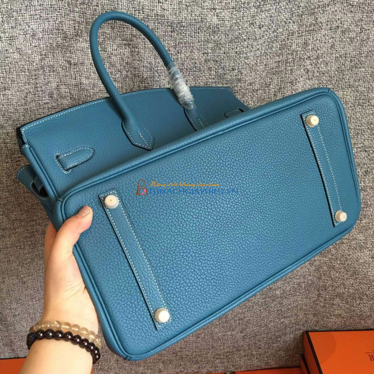 Túi  xách Hermes Birkin may tay 100% size 30 xanh