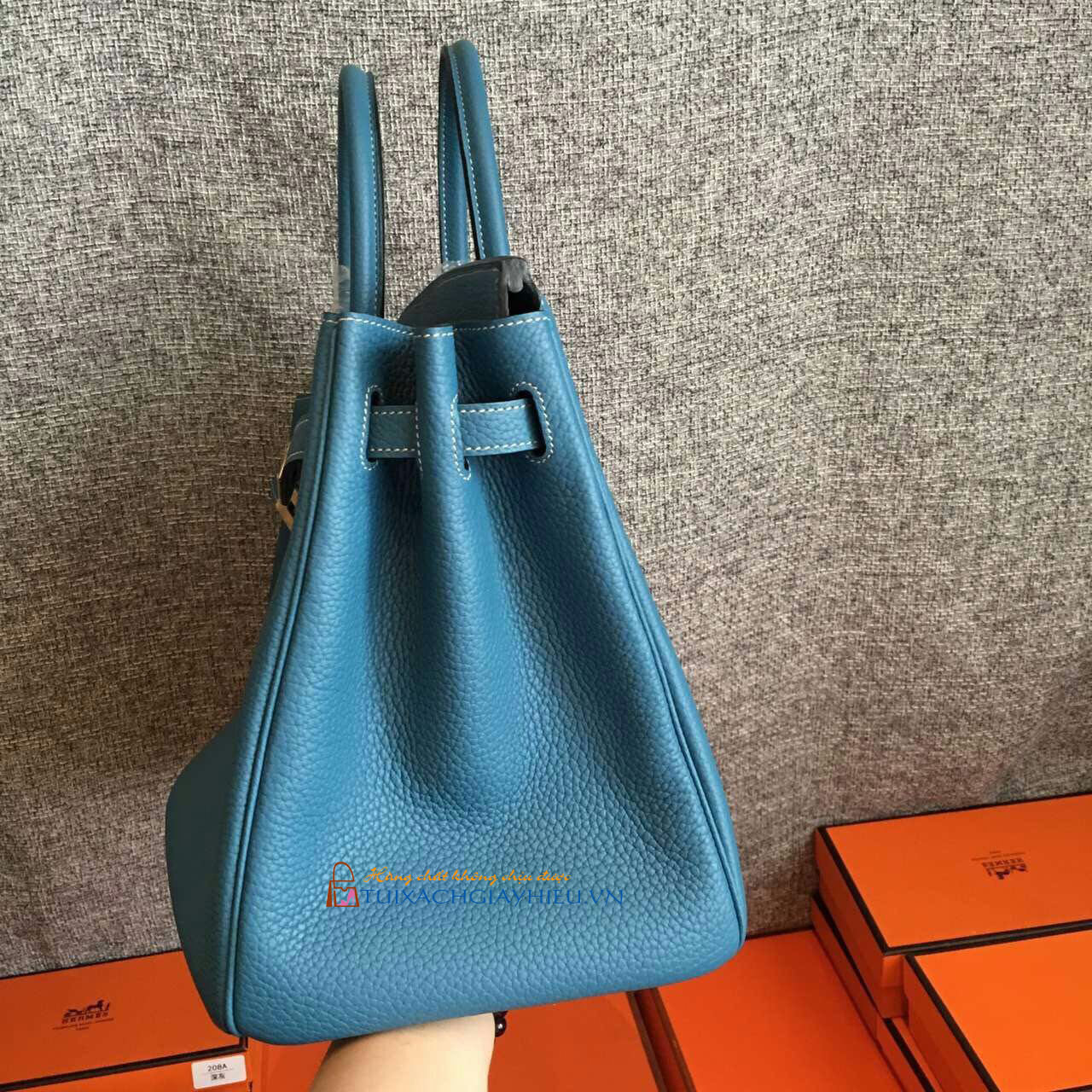 Túi  xách Hermes Birkin may tay 100% size 30 xanh