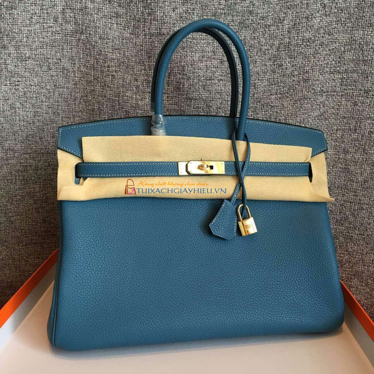 Túi  xách Hermes Birkin may tay 100% size 30 xanh