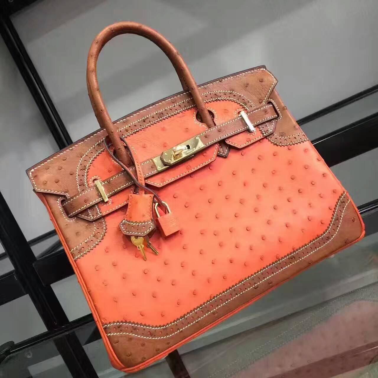 Túi  xách Hermes Birkin may tay 100% size 30 da đà điểu