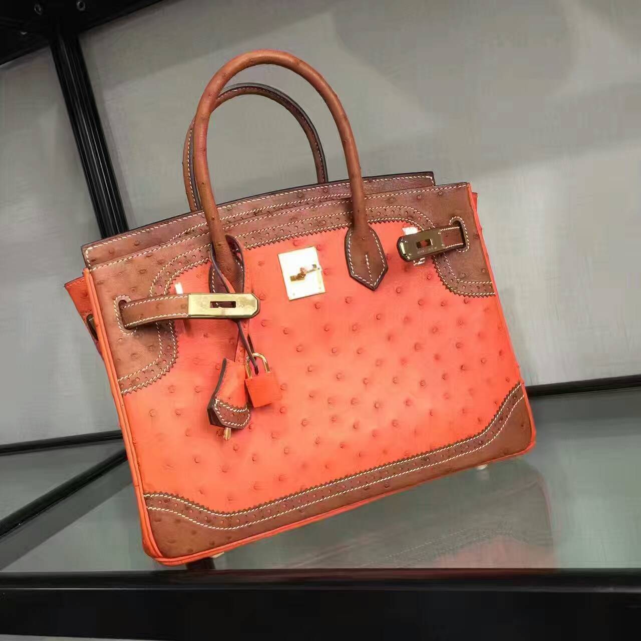 Túi  xách Hermes Birkin may tay 100% size 30 da đà điểu