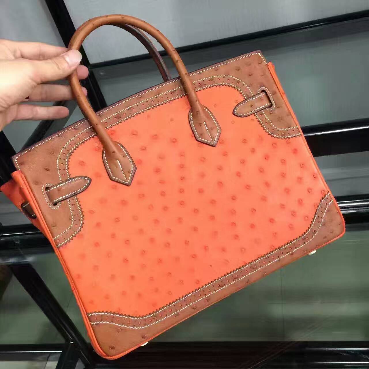 Túi  xách Hermes Birkin may tay 100% size 30 da đà điểu